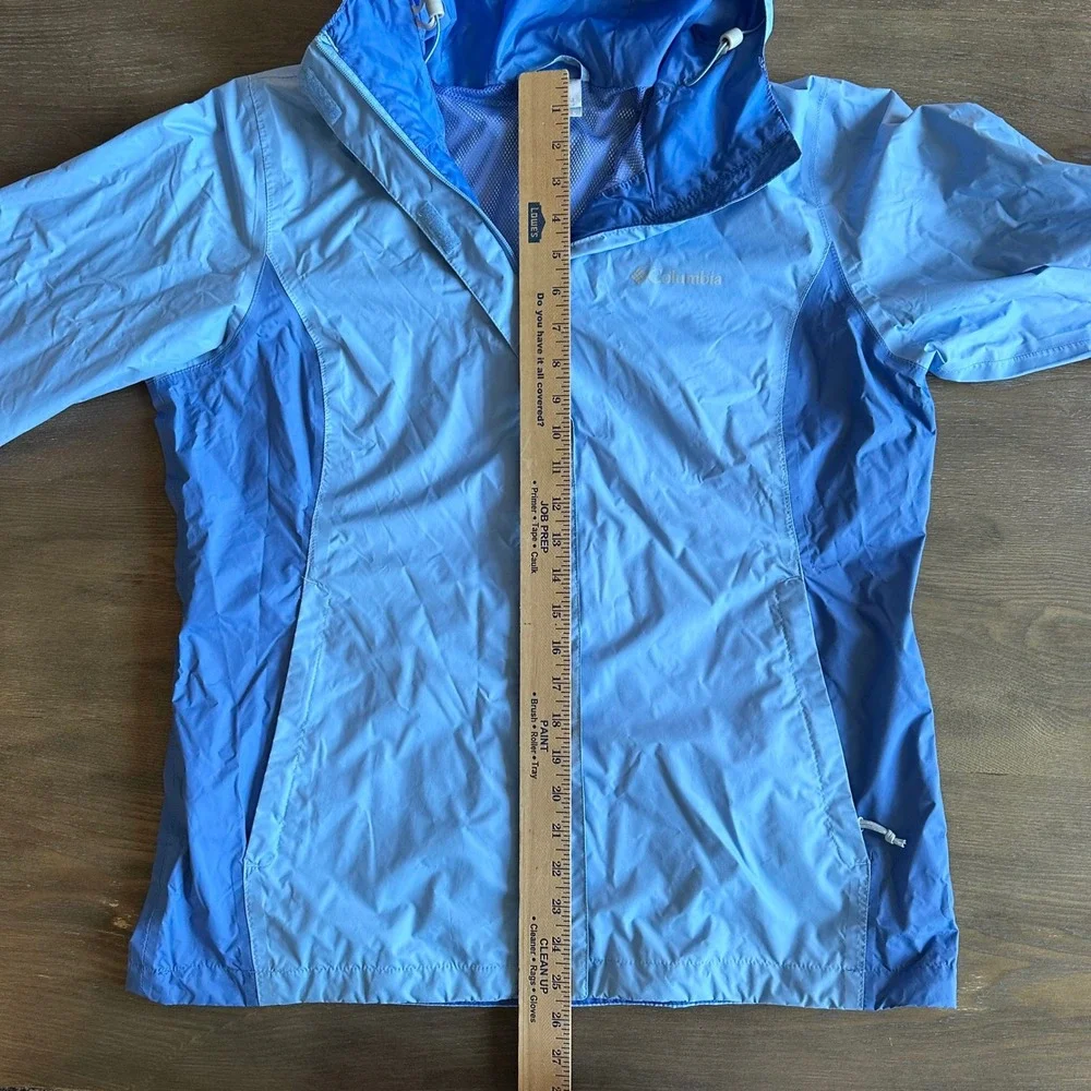 Columbia Omni-Tech Rain Jacket Womens Lg Blue Waterproof Hooded Shell Gorpcore - Picture 5 of 12